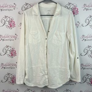 Sonoma long sleeve button up white silver Cream Cotton Shirt